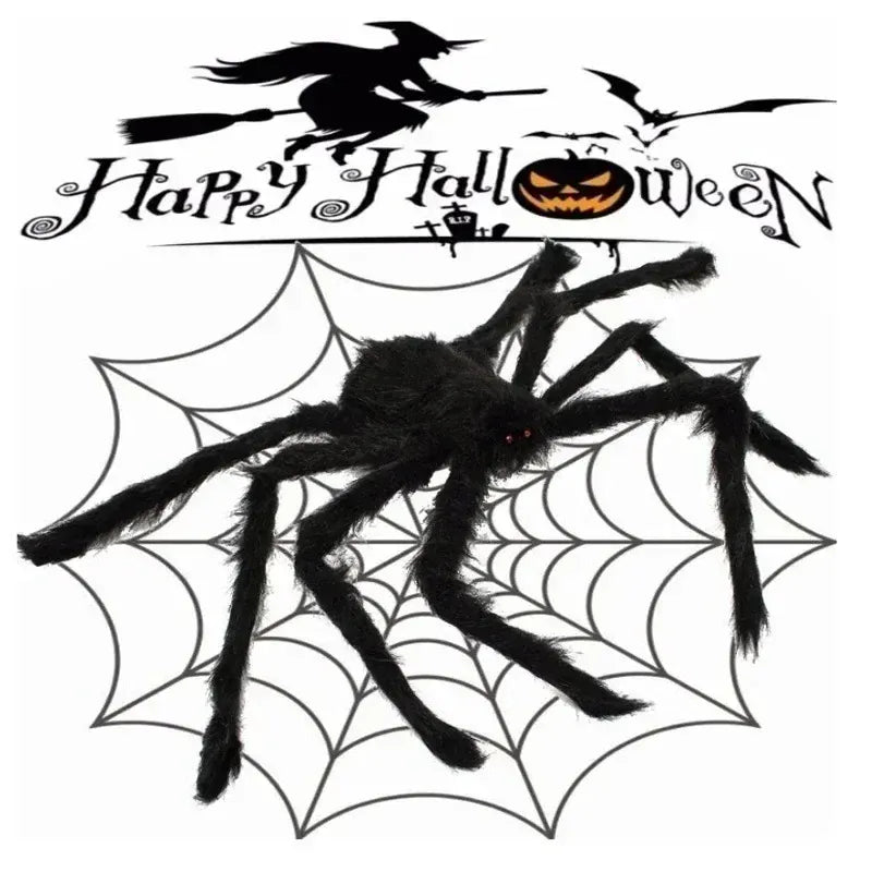 Halloween Black Scary Giant Spider Huge Spider Web Halloween Decoration for Home Bar Haunted House Props Holiday Outdoor Decor