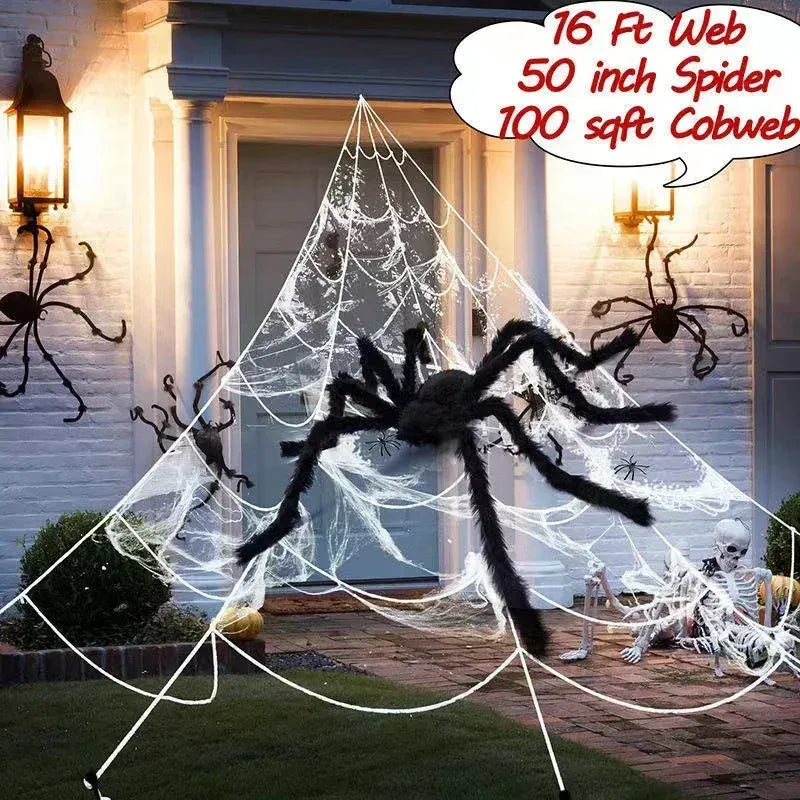 Halloween Black Scary Giant Spider Huge Spider Web Halloween Decoration for Home Bar Haunted House Props Holiday Outdoor Decor