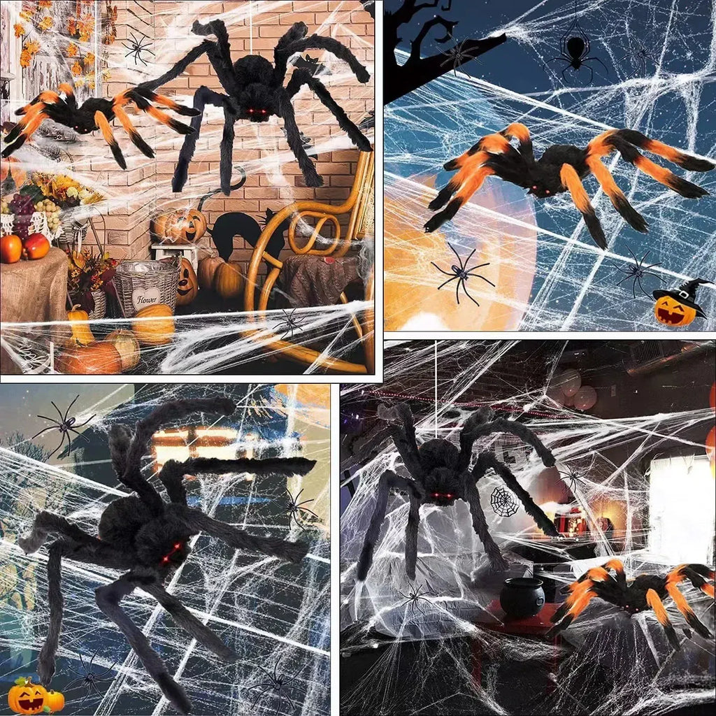 Halloween Black Scary Giant Spider Huge Spider Web Halloween Decoration for Home Bar Haunted House Props Holiday Outdoor Decor
