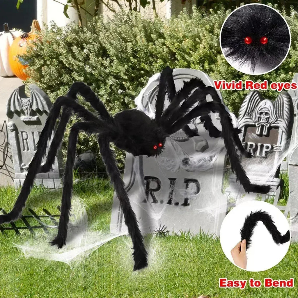 Halloween Black Scary Giant Spider Huge Spider Web Halloween Decoration for Home Bar Haunted House Props Holiday Outdoor Decor