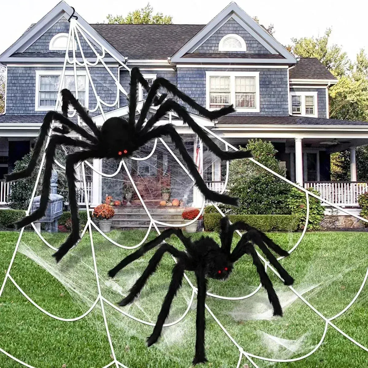Halloween Black Scary Giant Spider Huge Spider Web Halloween Decoration for Home Bar Haunted House Props Holiday Outdoor Decor