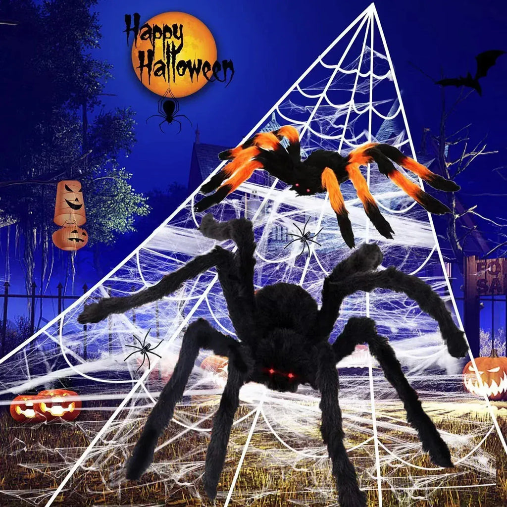 Halloween Black Scary Giant Spider Huge Spider Web Halloween Decoration for Home Bar Haunted House Props Holiday Outdoor Decor