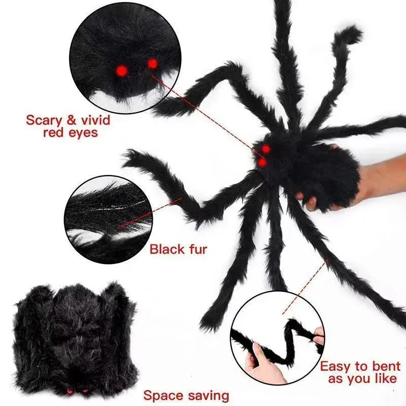 Halloween Black Scary Giant Spider Huge Spider Web Halloween Decoration for Home Bar Haunted House Props Holiday Outdoor Decor