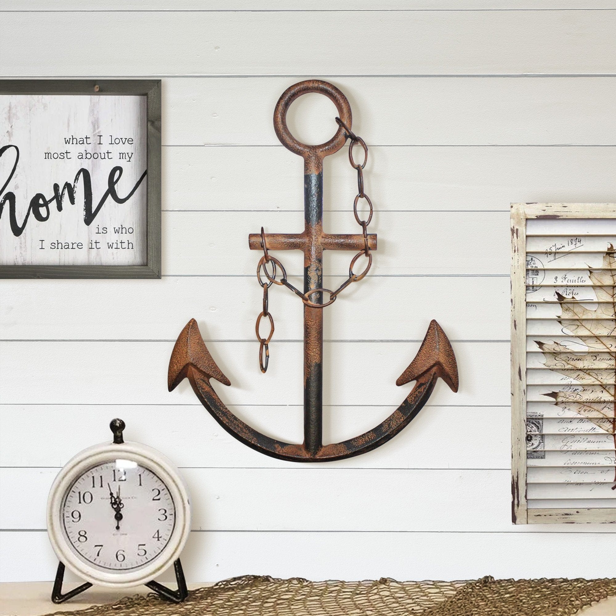 Yellow Icarus Home Decor Rustic Navy Anchor Wall Decor, 16"