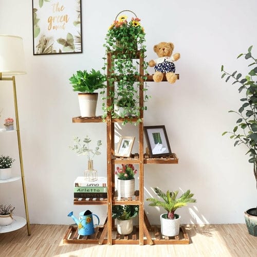 Yellow Pandora Home & Garden 6-Tier Wooden Plant Stand