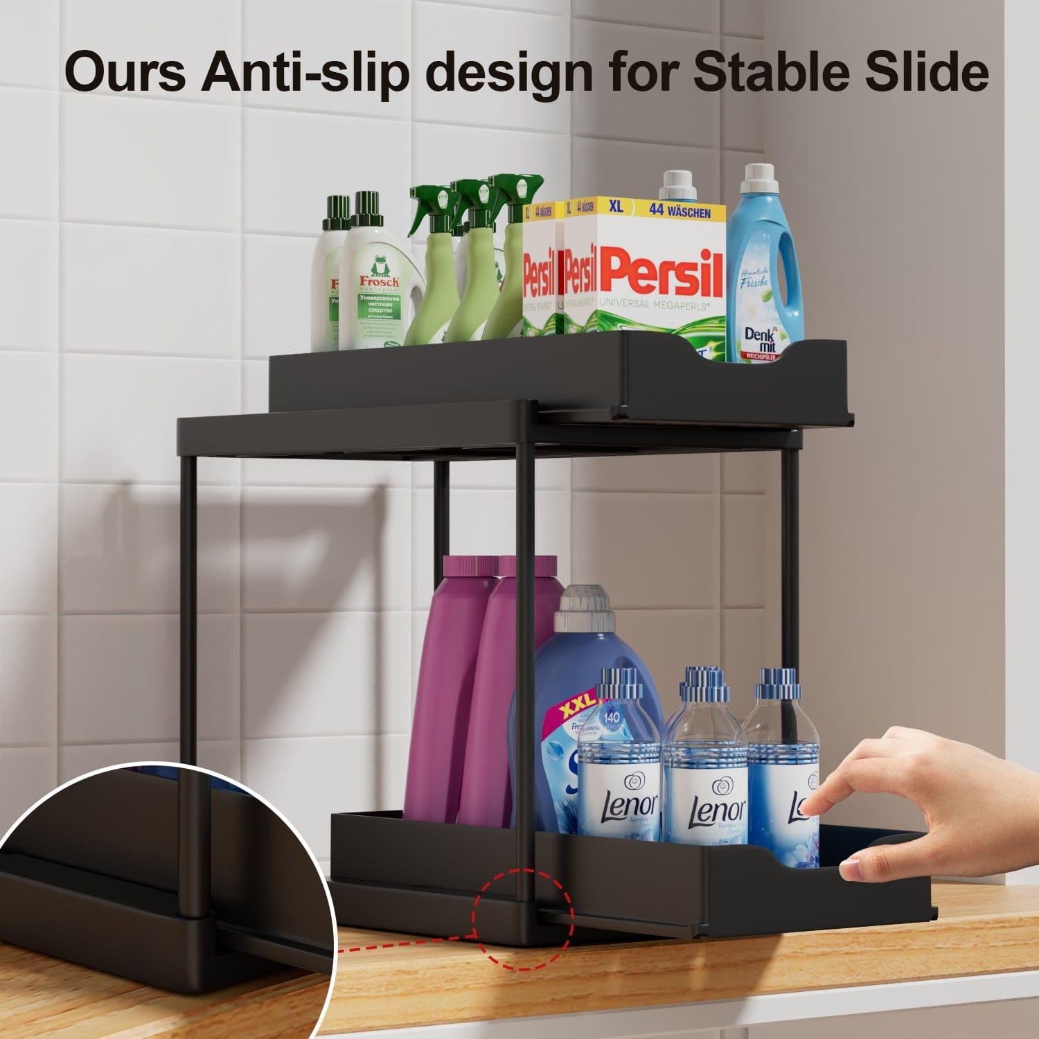 Champagne Apollo Kitchen Organization 2 layers of black Double-Layer Pull-Out Under Sink Organizer