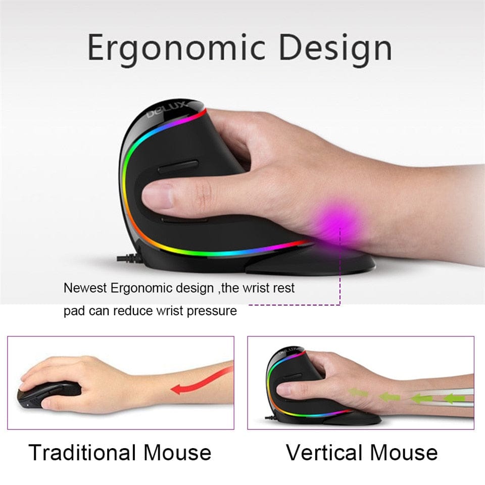 Mobile & Laptop Accessories Vertical RGB Ergonomic Wired Mouse