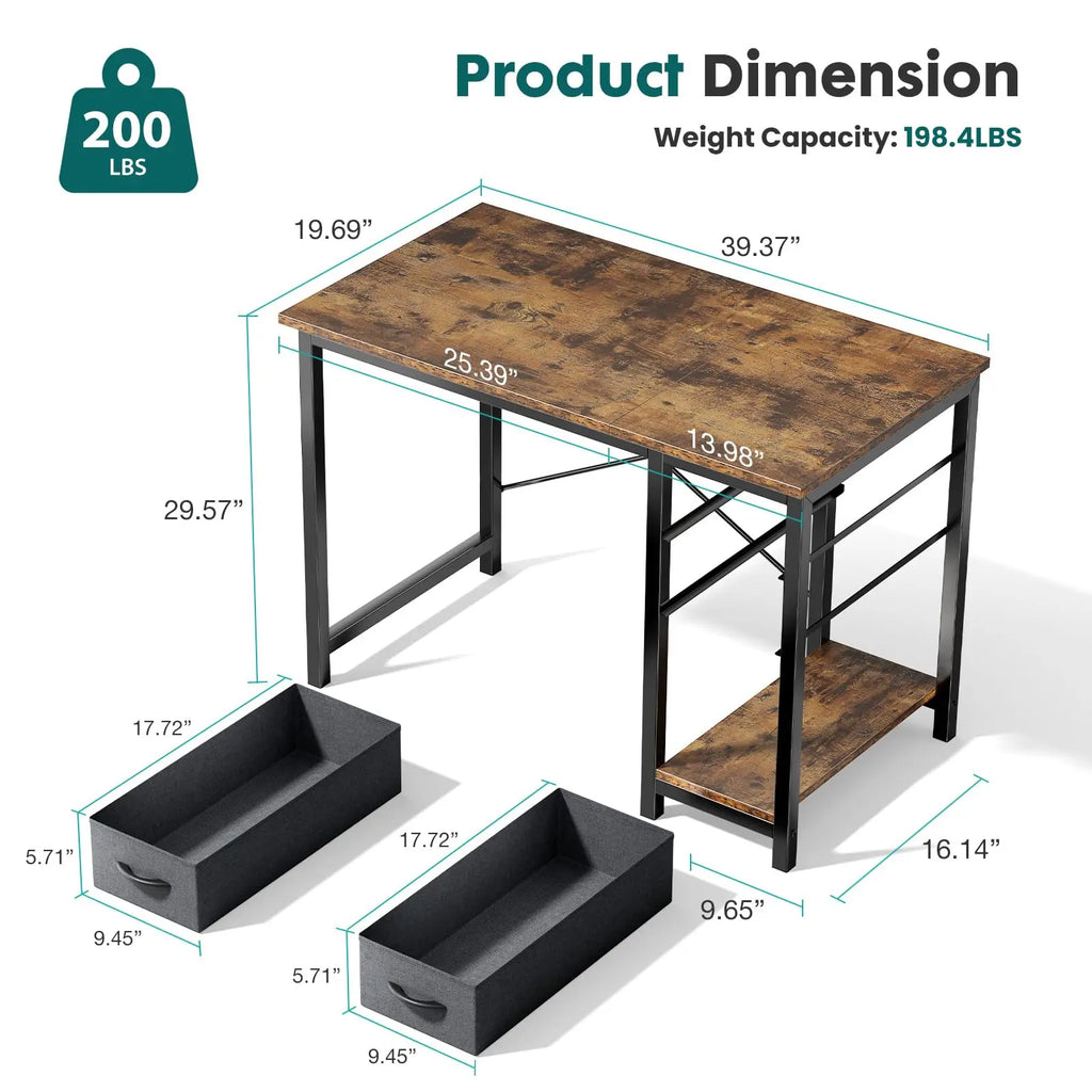 40&47-inch Computer Desk with 2 Drawers | Modern Work Table