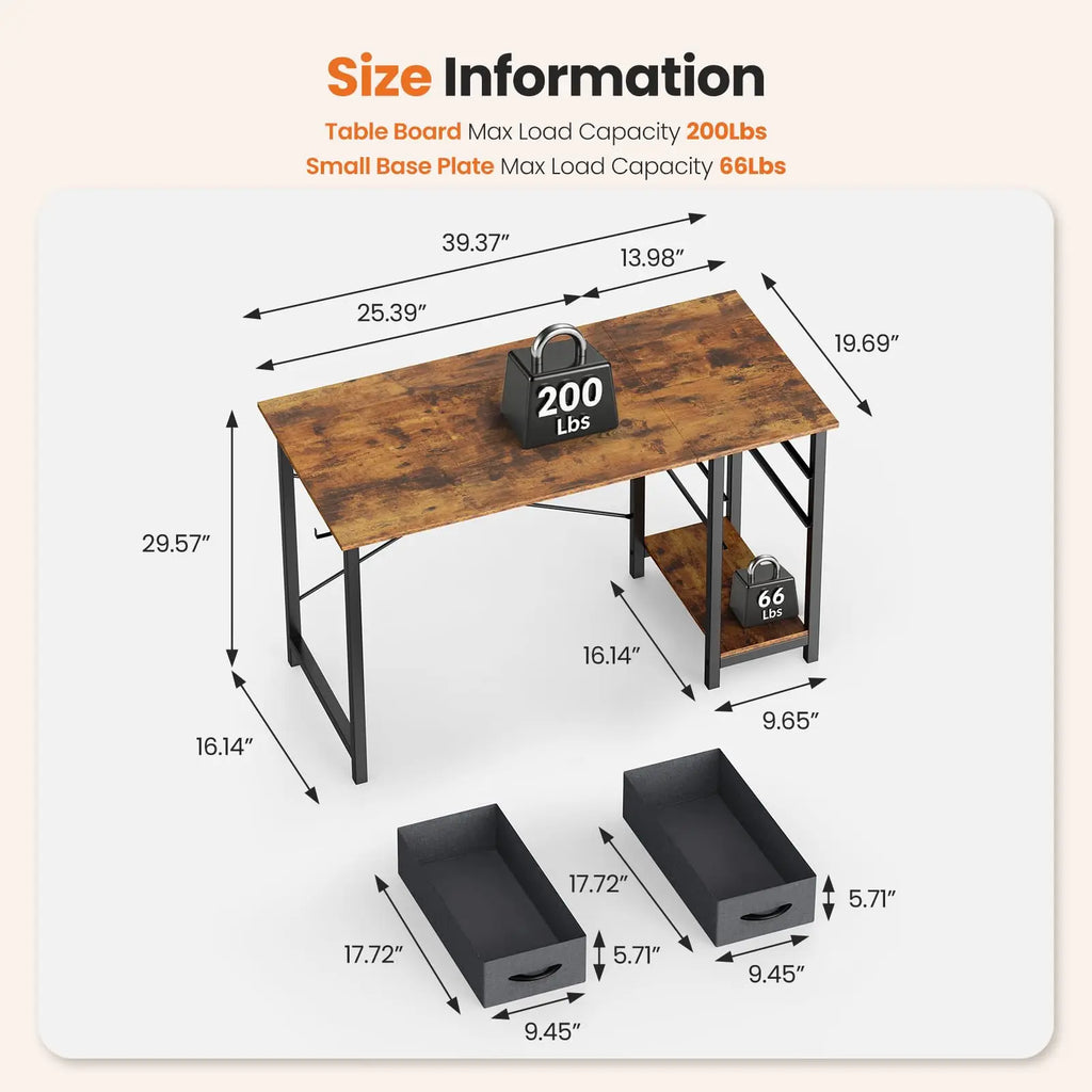 40&47-inch Computer Desk with 2 Drawers | Modern Work Table