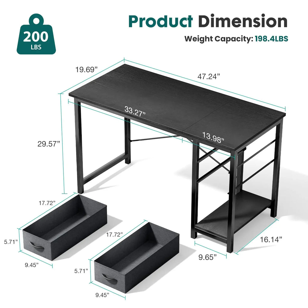 40&47-inch Computer Desk with 2 Drawers | Modern Work Table
