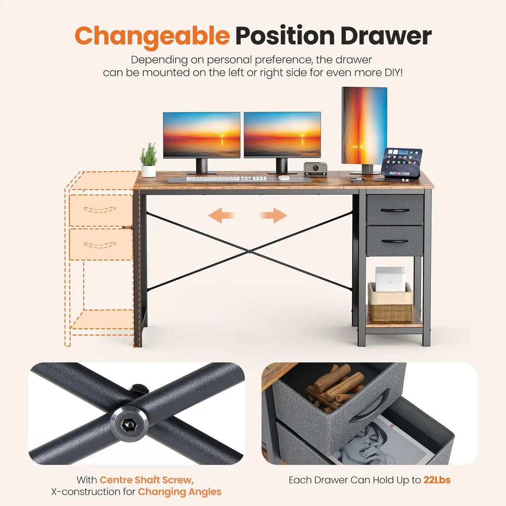 40&47-inch Computer Desk with 2 Drawers | Modern Work Table