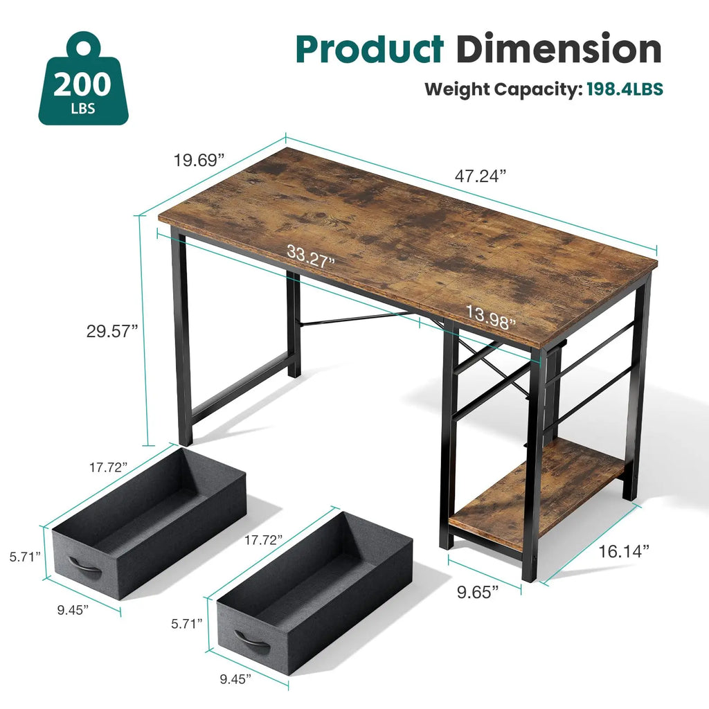 40&47-inch Computer Desk with 2 Drawers | Modern Work Table