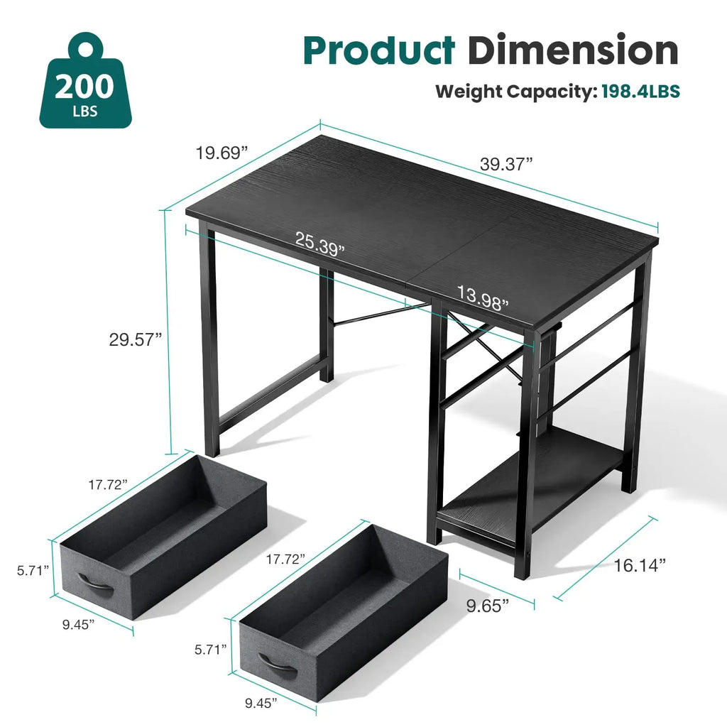 40&47-inch Computer Desk with 2 Drawers | Modern Work Table