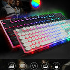 RGB mechanical gaming keyboards in black and white with retro keycaps
