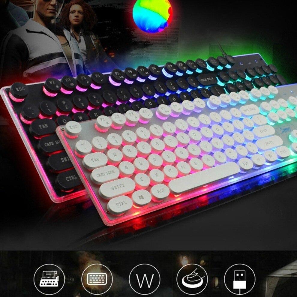 RGB mechanical gaming keyboards in black and white with retro keycaps