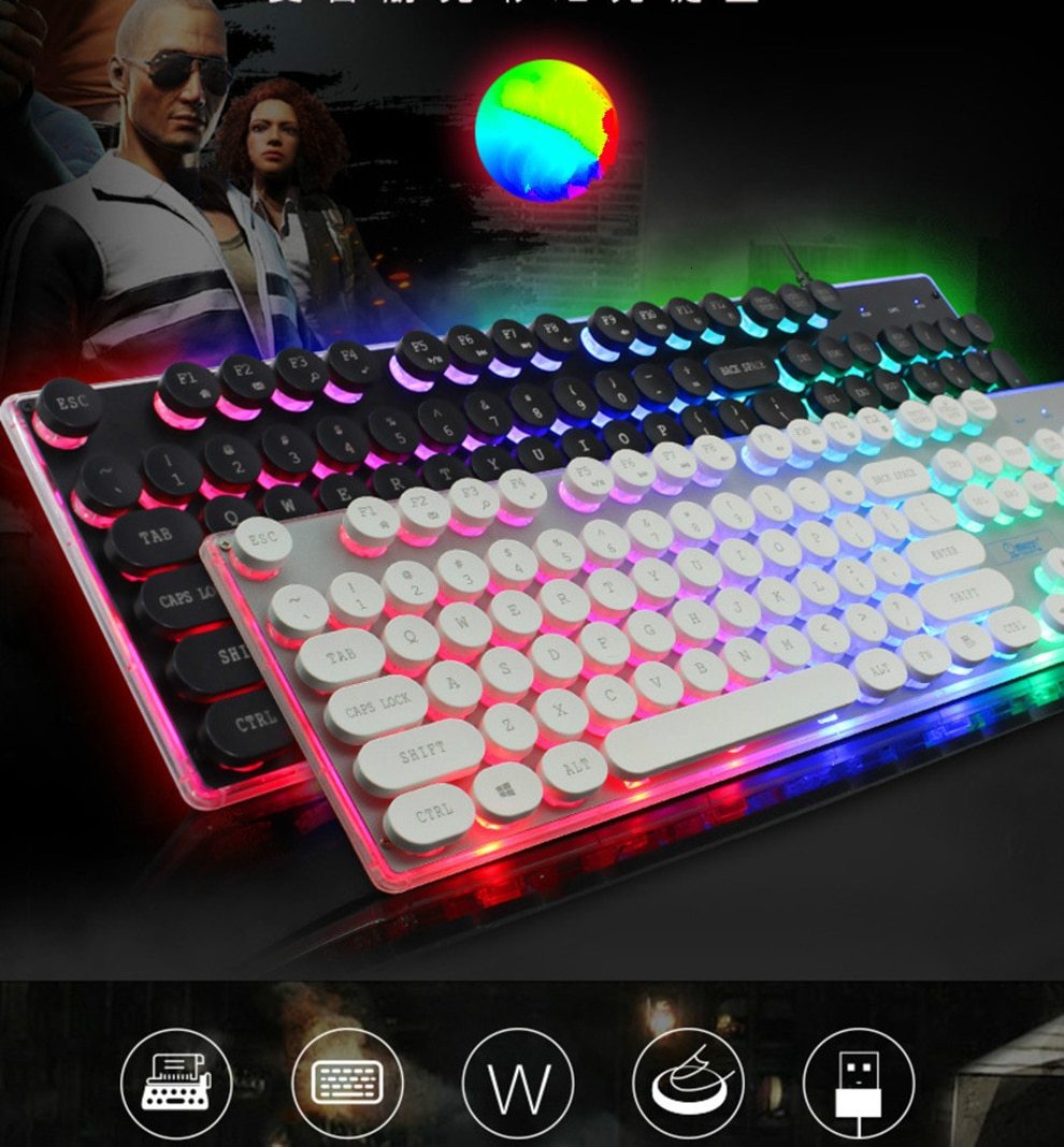 Black and white RGB mechanical keyboards with retro round keycaps