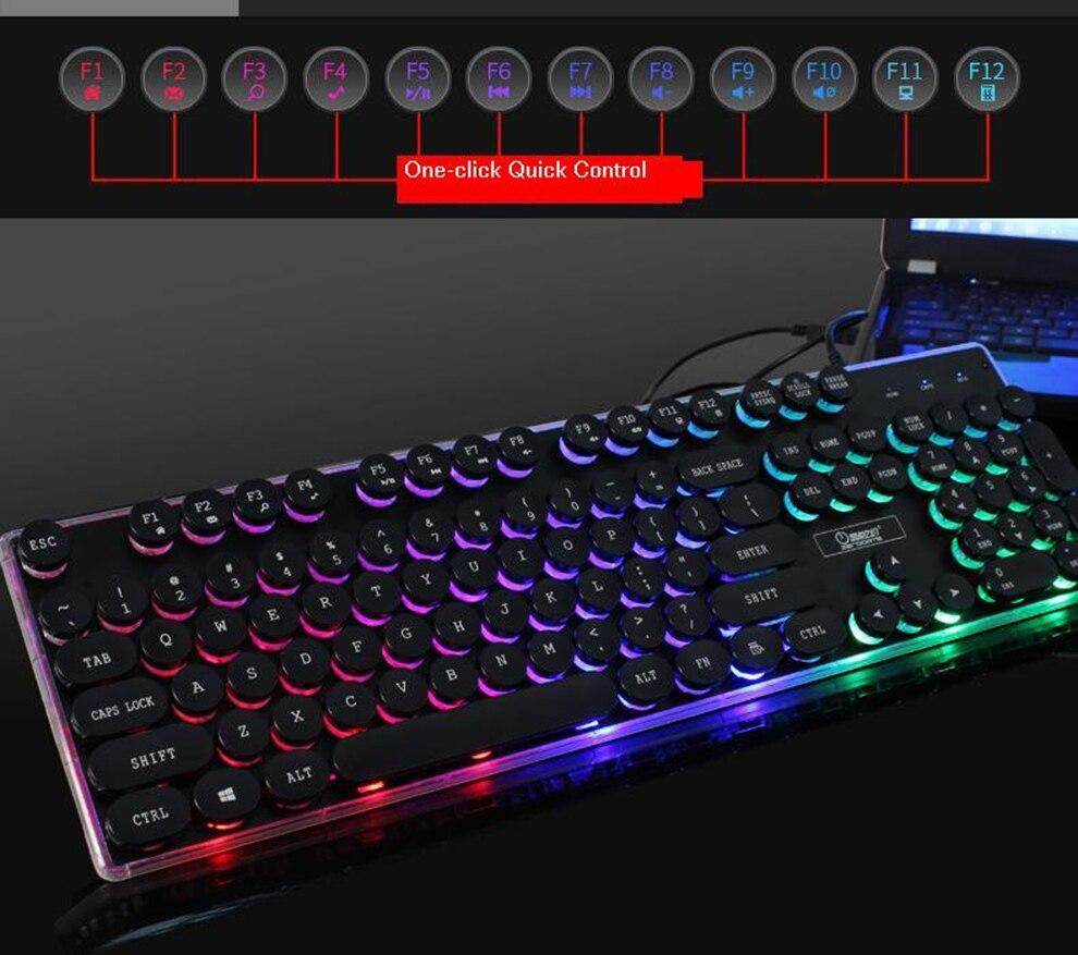 Black RGB mechanical keyboard with retro round keycaps and shortcuts