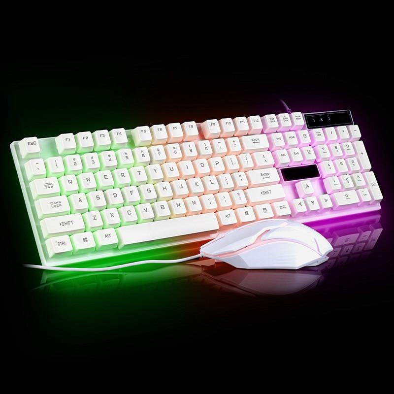 White RGB gaming keyboard with matching LED mouse