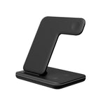 Black 3-in-1 wireless charging stand for phone, watch, and earbuds