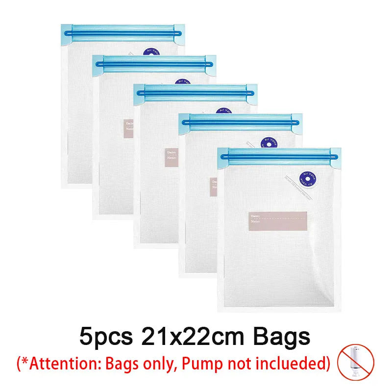Reusable Vacuum Food Storage Zipper Bags Set Electric Handheld Vacuum Sealer Pump Sous Vide Bags USB Rechargeable BPA Free