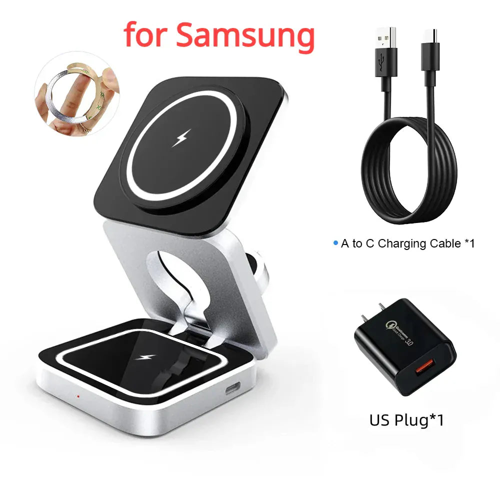 Travel 3-in-1 Foldable Magnetic Wireless Charger Stand