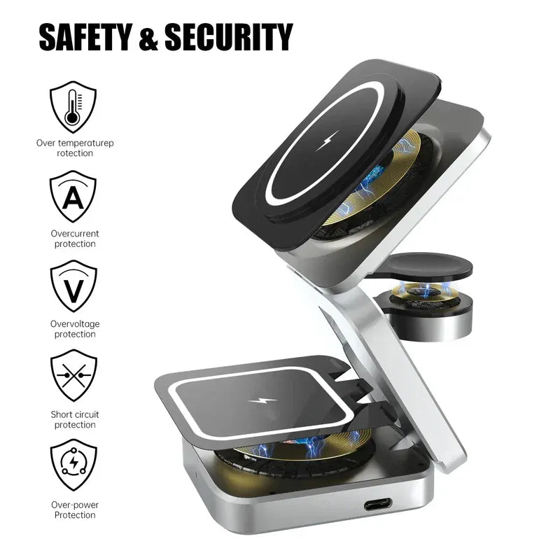Travel 3-in-1 Foldable Magnetic Wireless Charger Stand