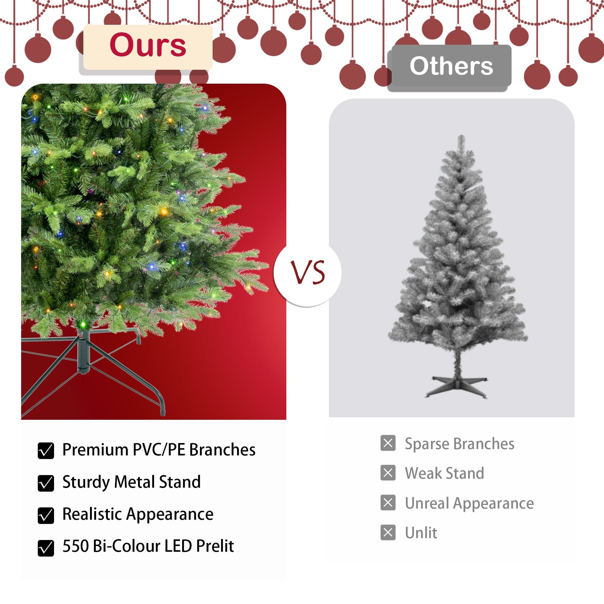 Sangria Beech Travel & Luggage 7.5ft Artificial Christmas Tree Prelit PE&PVC With Metal Stand,550