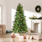 Sangria Beech Travel & Luggage 7.5ft Artificial Christmas Tree Prelit PE&PVC With Metal Stand,550