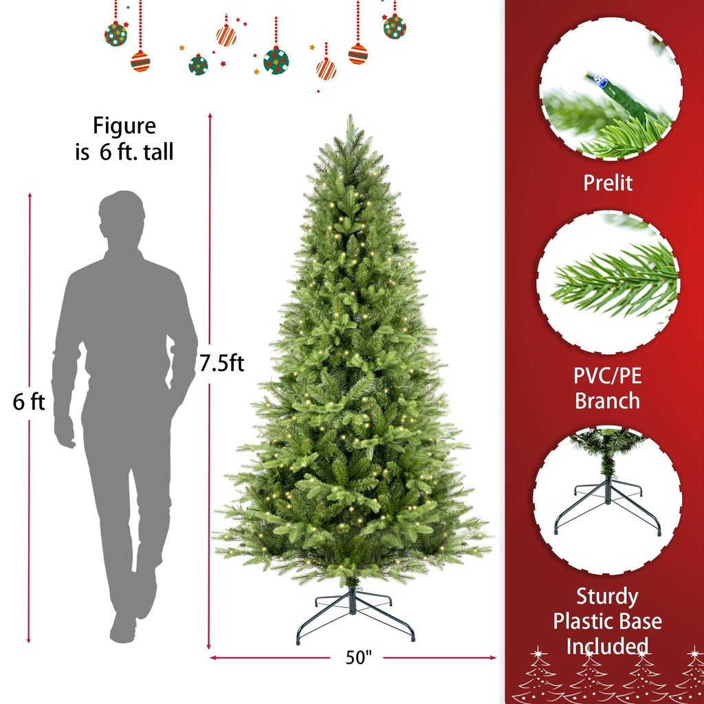 Sangria Beech Travel & Luggage 7.5ft Artificial Christmas Tree Prelit PE&PVC With Metal Stand,550
