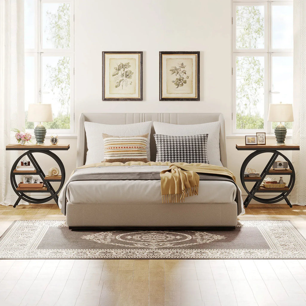 3-Tier Narrow End Table | Industrial C-Shaped Side Table