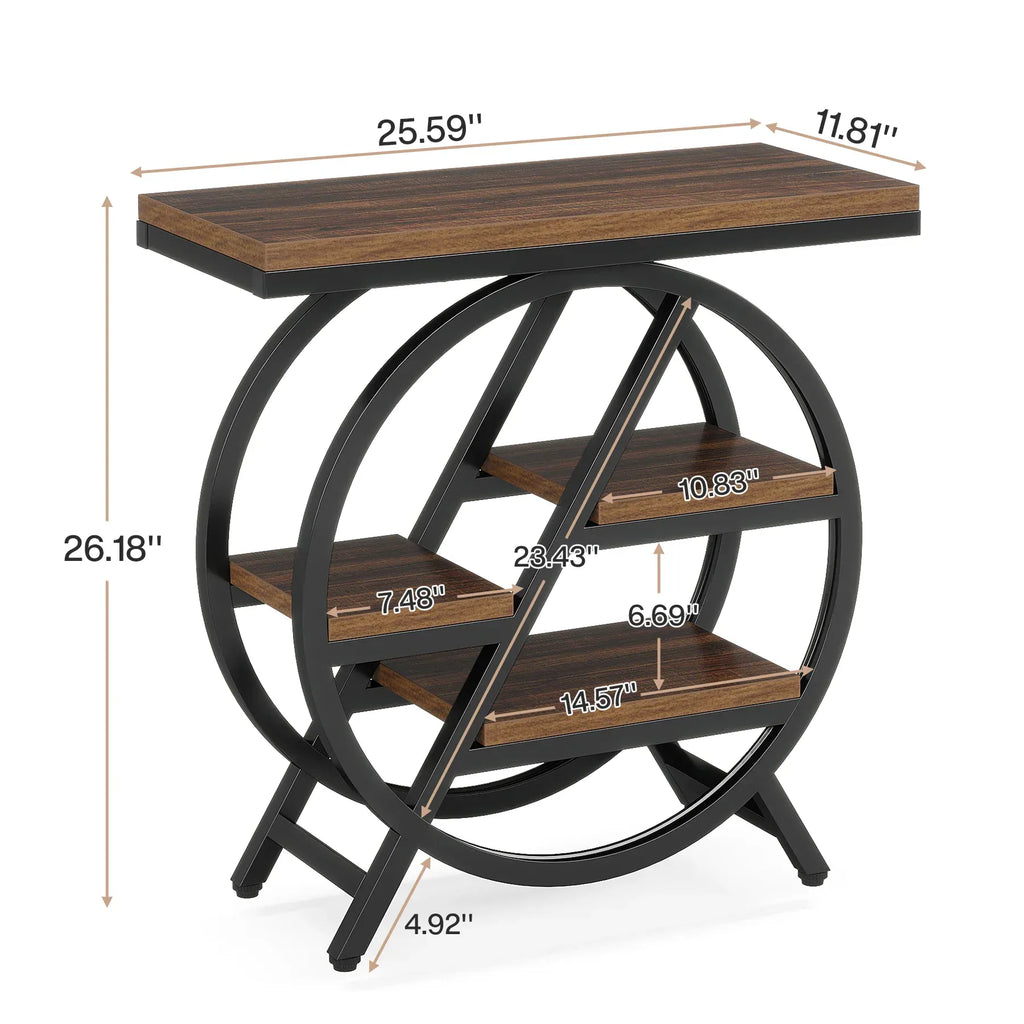 3-Tier Narrow End Table | Industrial C-Shaped Side Table