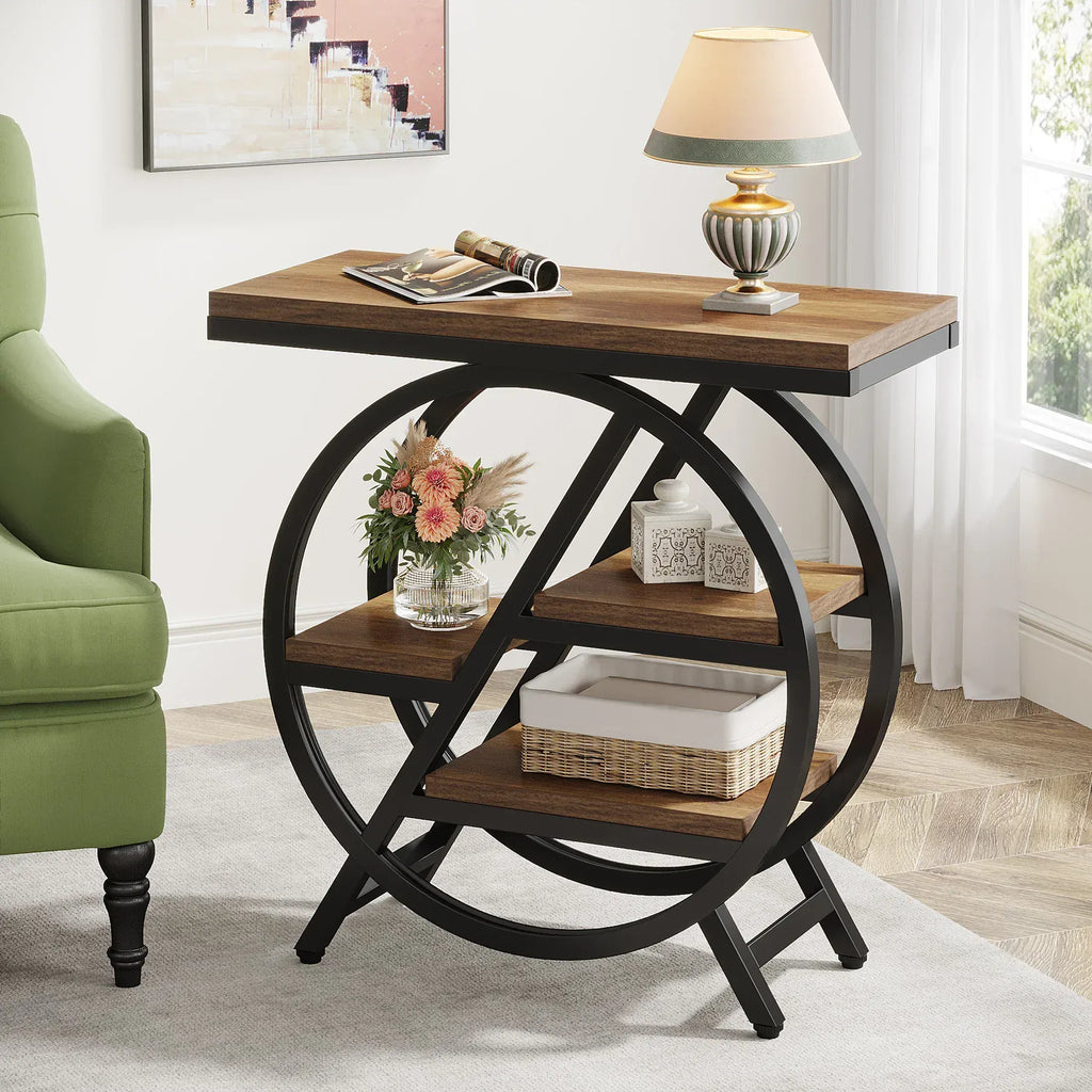 3-Tier Narrow End Table | Industrial C-Shaped Side Table