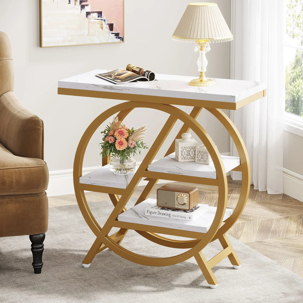 3-Tier Narrow End Table | Industrial C-Shaped Side Table