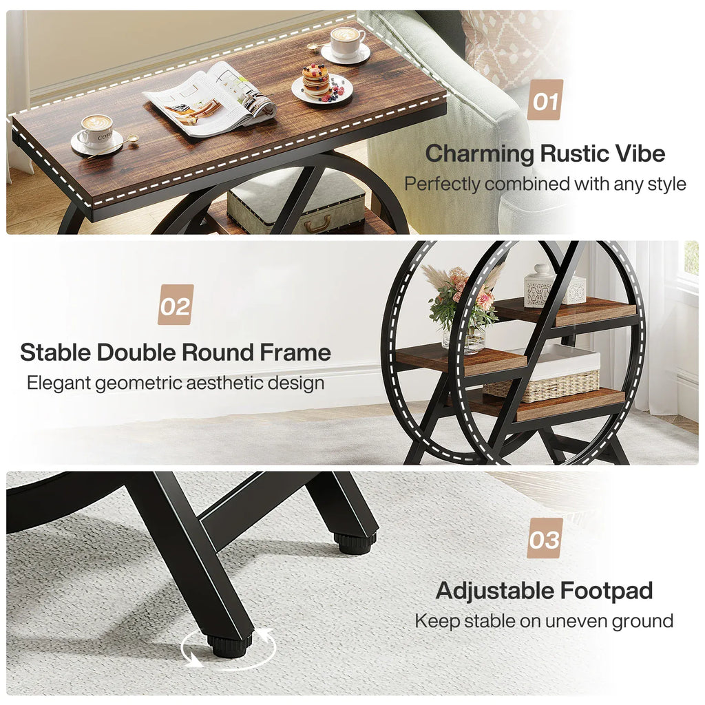 3-Tier Narrow End Table | Industrial C-Shaped Side Table