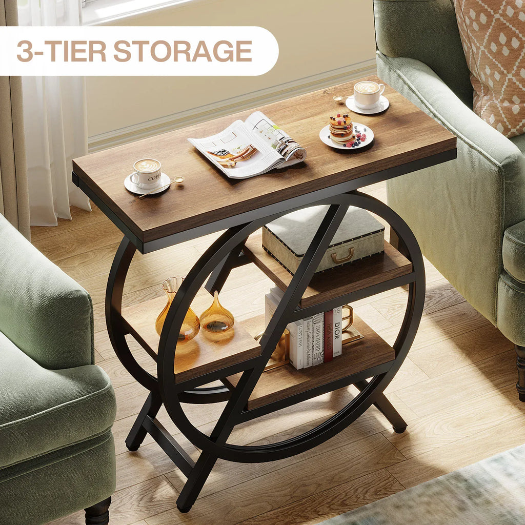 3-Tier Narrow End Table | Industrial C-Shaped Side Table