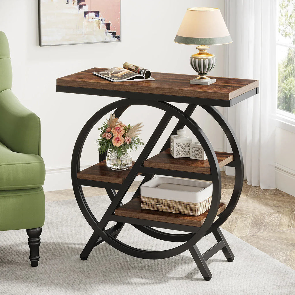 3-Tier Narrow End Table | Industrial C-Shaped Side Table