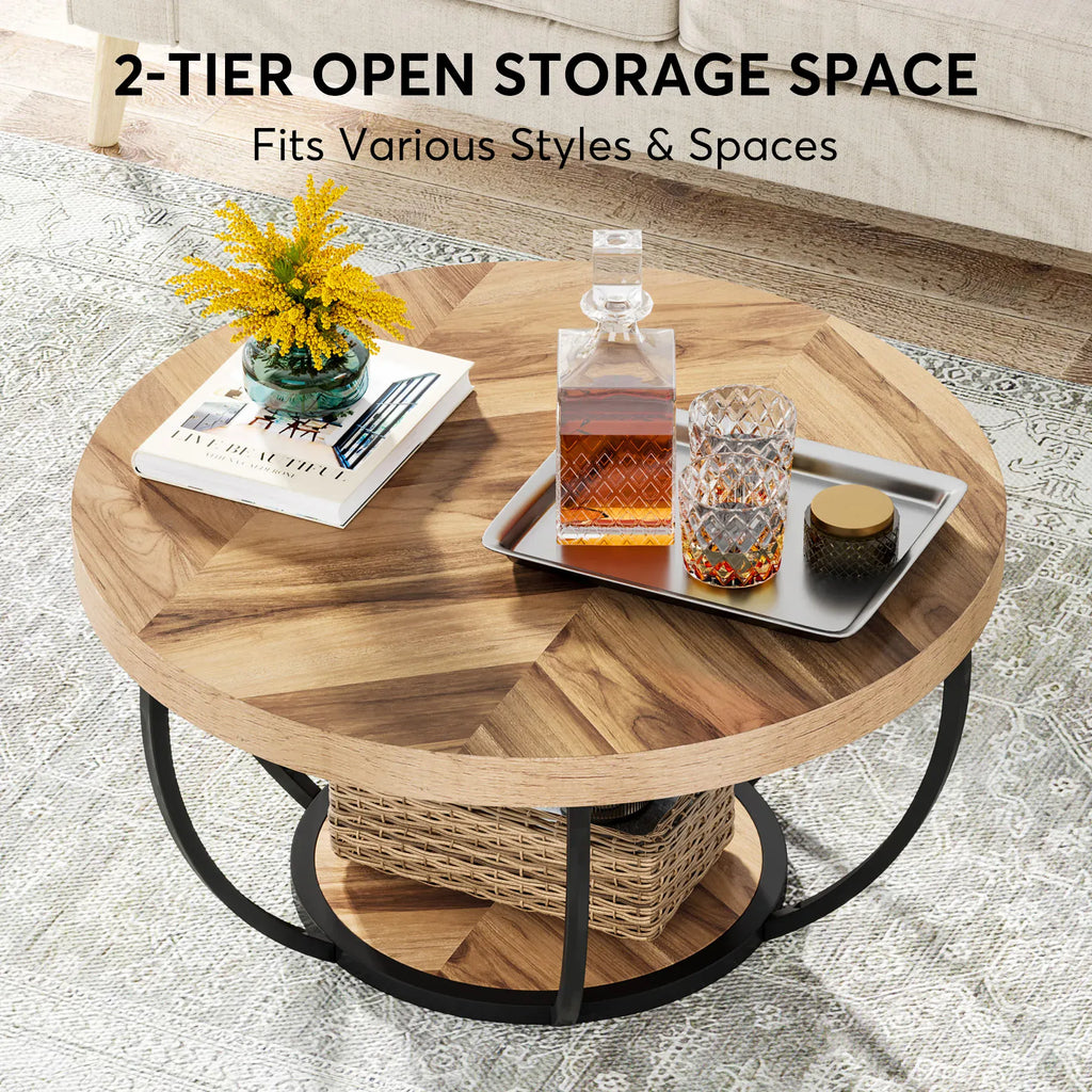 Tribesigns 31.7" Round 2-Tier Industrial Coffee Table