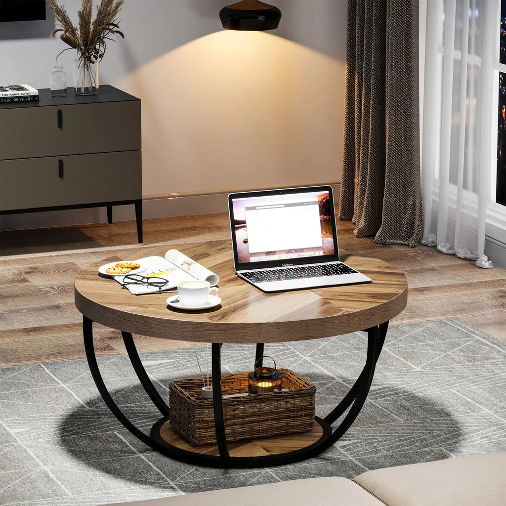 Tribesigns 31.7" Round 2-Tier Industrial Coffee Table