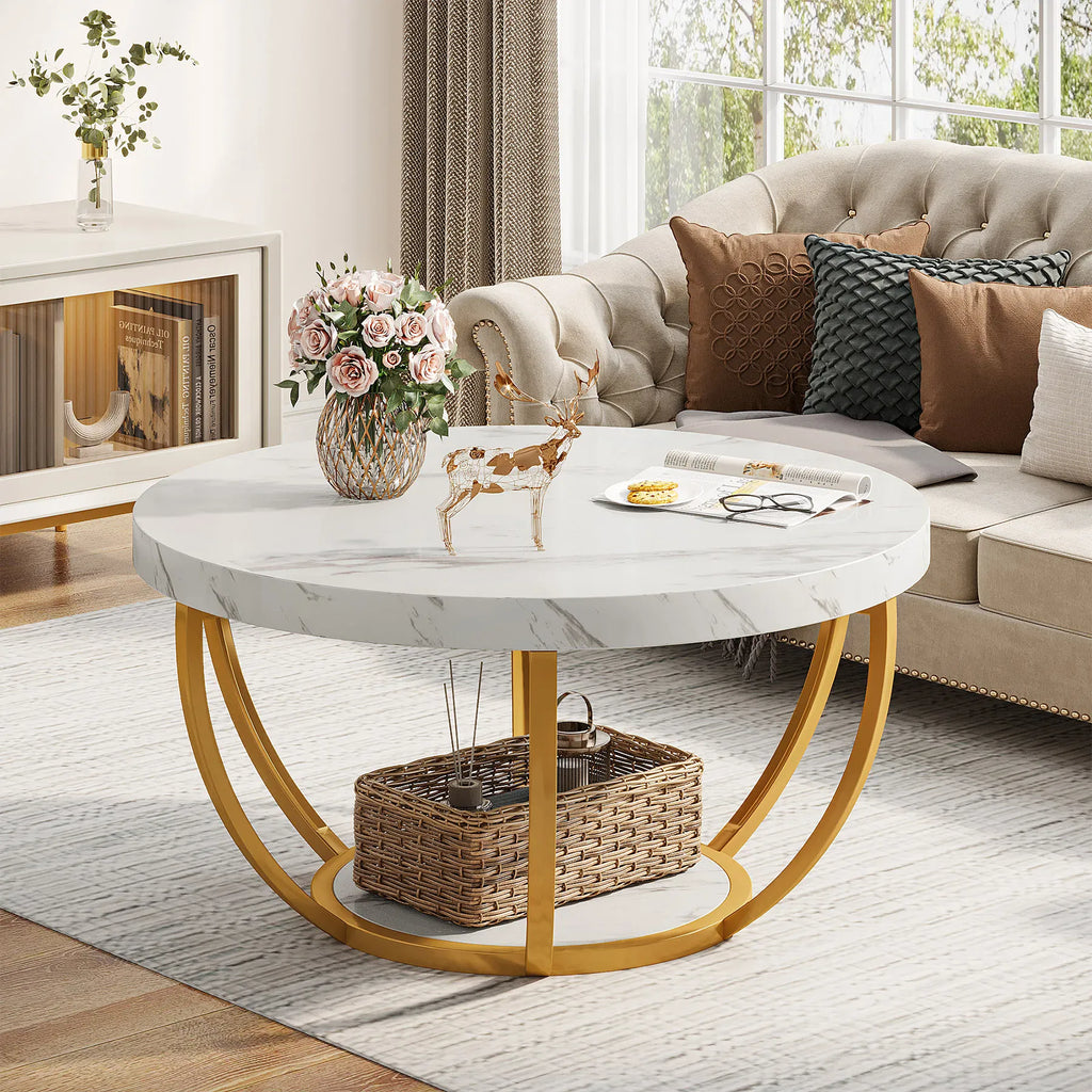 Tribesigns 31.7" Round 2-Tier Industrial Coffee Table