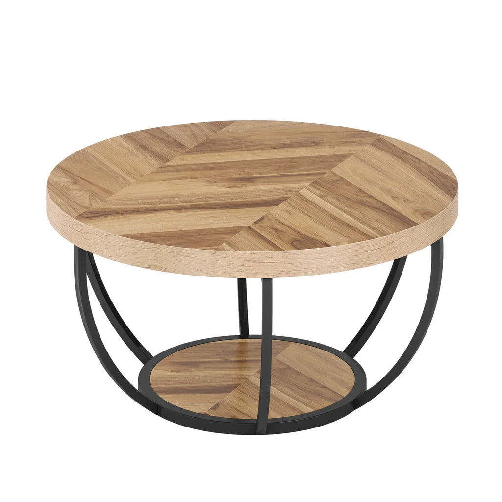 Tribesigns 31.7" Round 2-Tier Industrial Coffee Table