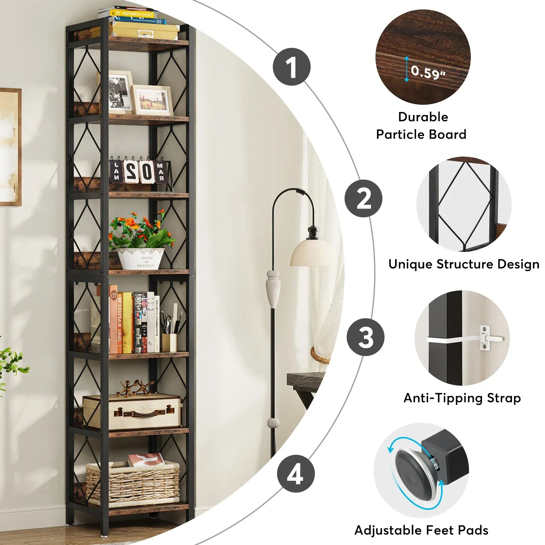 78.7" Tall Narrow Bookshelf | 7-Tier Skinny Bookcase | Tribesigns
