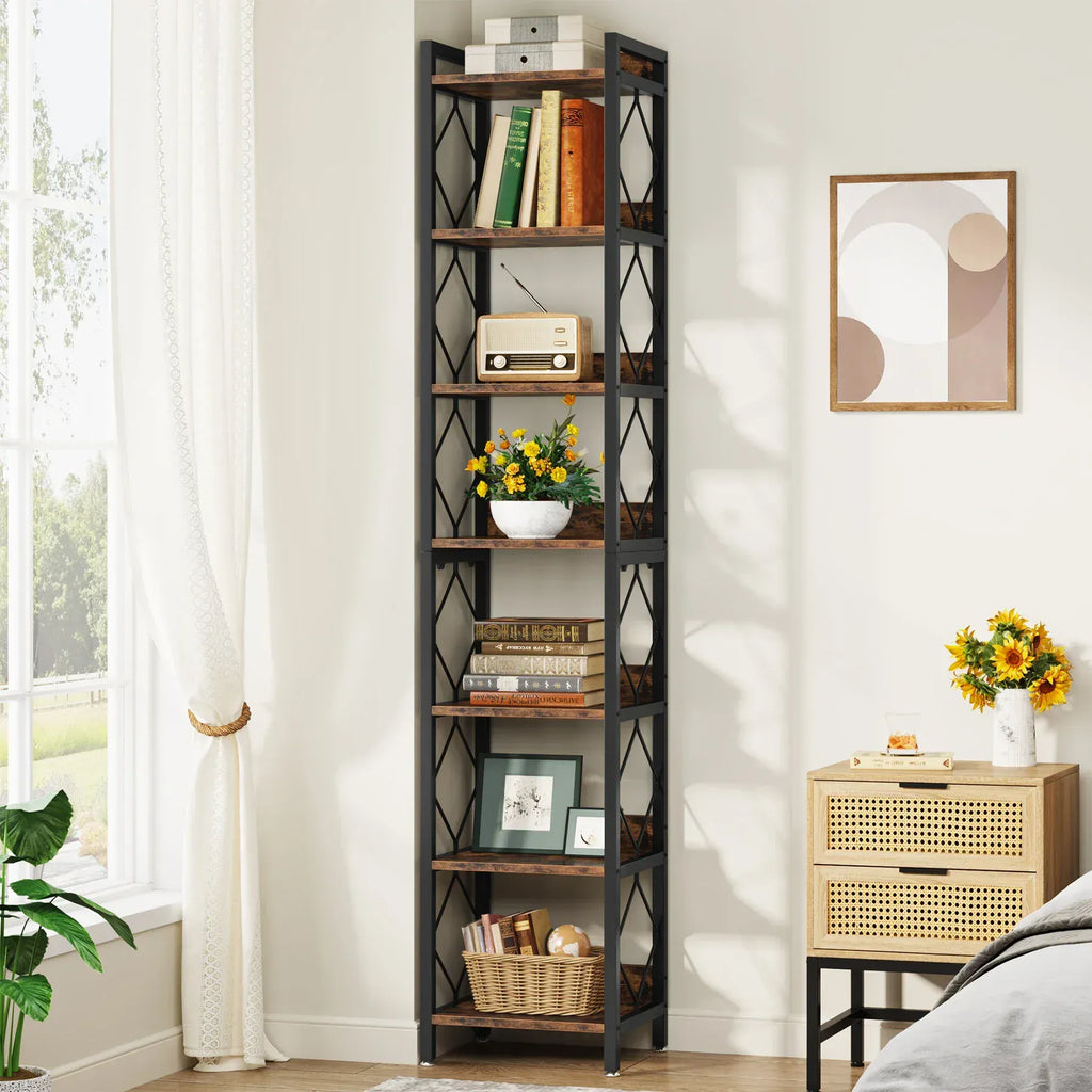 78.7" Tall Narrow Bookshelf | 7-Tier Skinny Bookcase | Tribesigns